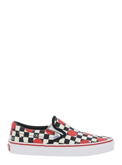 Valentino Garavani Low Top Slip-on Sneaker With Check Motif And All-over Vlogo Print In Cotton In Multi