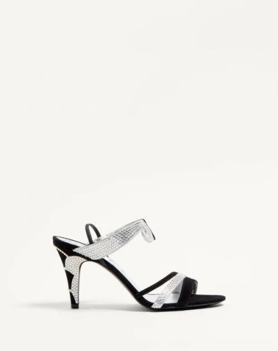 VALENTINO GARAVANI VALENTINO GARAVANI L'UNE ET L'AUTRE SUEDE SANDAL WITH CRYSTALS 85MM WOMAN BLACK/CRYSTAL 36