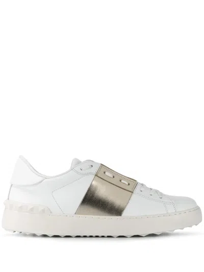 Valentino Garavani Luxe Contrast Calfskin Sneakers With Rubber Detailing In White