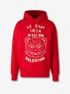 Valentino Cotton Sweatshirt With Hood And Graphic Print In Red