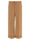 Valentino Wool Pants With Cuffed Hem And Pleated Front In Brown