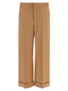 Valentino Wool Pants With Cuffed Hem And Pleated Front In Brown