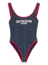 Valentino Garavani Lycra Swimsuit With Cherryfic Print In Blue