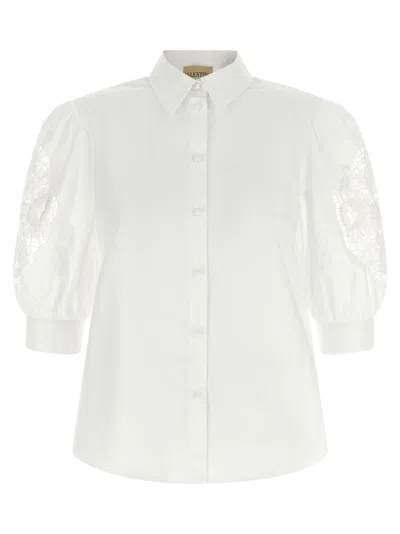 Valentino Garavani Macramé Puff-sleeve Blouse In White