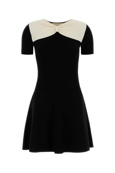 Valentino Garavani Contrast Bow-detail Stretch Viscose Dress In Black