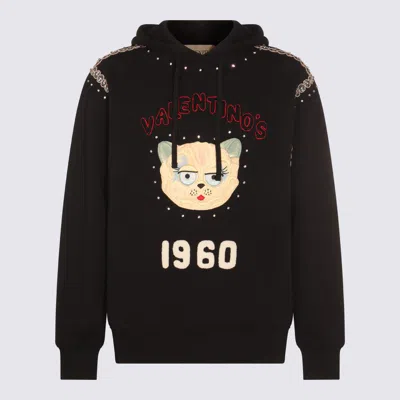Valentino Garavani Crystal-embellished Hooded Sweater With Embroidered Logo In Black