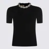 Valentino Embellished Neckline Fitted Short Sleeve Knitwear In Black