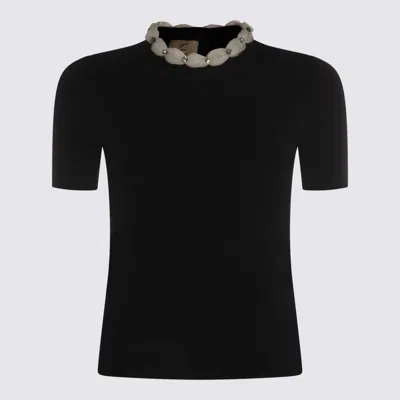 Valentino Embellished Neckline Fitted Short Sleeve Knitwear In Black