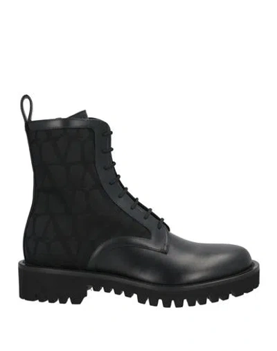 Valentino Garavani Man Ankle Boots Black Size 8 Leather, Textile Fibers