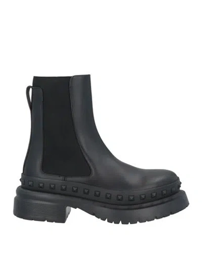 Valentino Garavani Man Ankle Boots Black Size 9 Leather