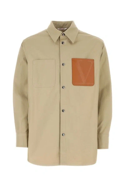 Valentino Logo Patch Collared Button In Cream