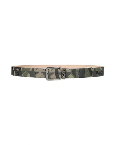 Valentino Garavani Man Belt Military Green Size 38 Textile Fibers, Leather