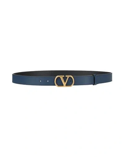 Valentino Garavani Man Belt Navy Size 39.5 Leather In Blue