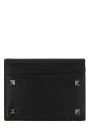 Valentino Garavani Men Black Leather Rockstud Card Holder In Black