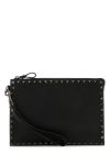 Valentino Garavani Men Black Leather Rockstud Clutch In Black