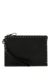 Valentino Garavani Men Black Leather Rockstud Clutch In Black
