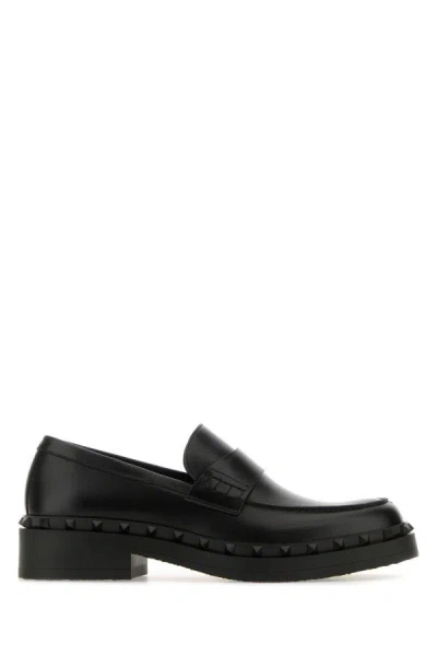 Valentino Garavani Man Black Leather Rockstud Loafers
