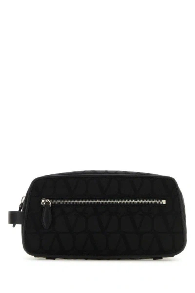 Valentino Garavani Man Black Toile Iconographe Beauty Case In Multicolor