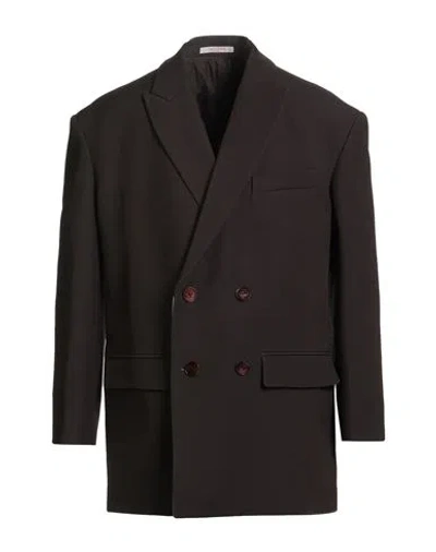 Valentino Garavani Man Blazer Chocolate Brown Size 40 Virgin Wool, Silk In Black