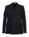 Valentino Wool Blazer With Back Vent And Notch Lapel In Navy Blue