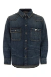 Valentino Denim Shirt With Chest Pockets And Visible Stitching In Blue