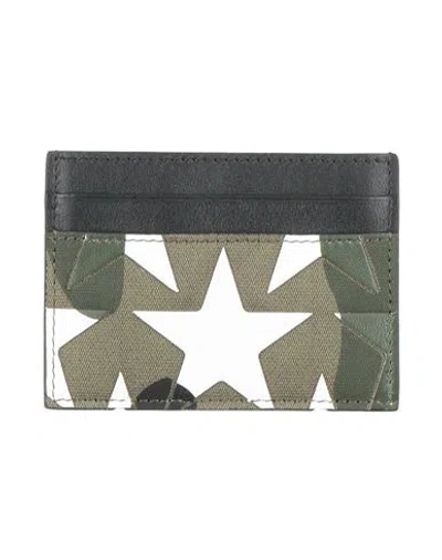 Valentino Garavani Man Cardholder Military Green Size Onesize Textile Fibers, Leather In Multi