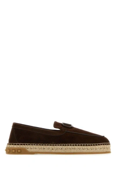 Valentino Garavani Men's Vlogo Leather Espadrilles In Brown