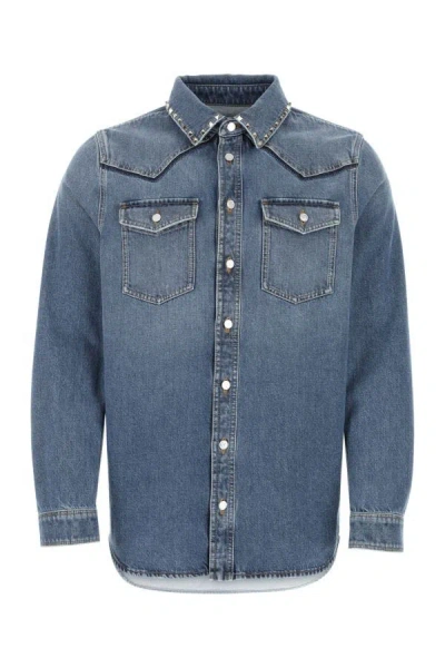 Valentino Collared Shirt With Distressed Finish And Stud Accents In 558
