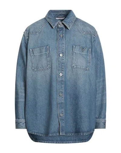 Valentino Garavani Man Denim Shirt Blue Size 40 Cotton