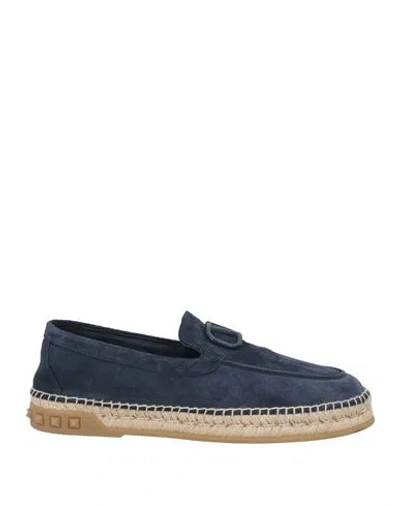 Valentino Garavani Man Espadrilles Navy Size 11 Leather In Navy Blue