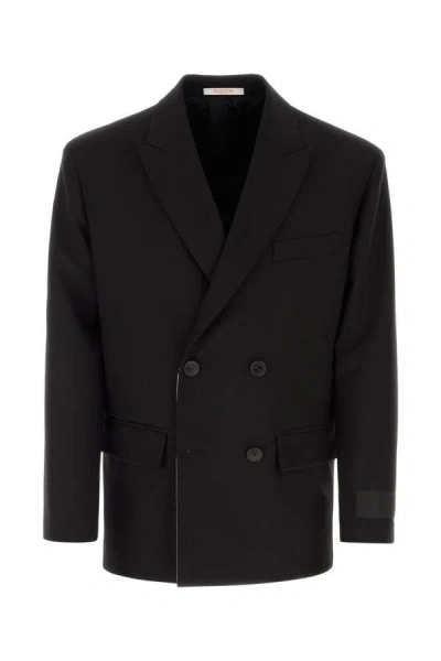 Valentino Double Breast Wool Blazer In Black