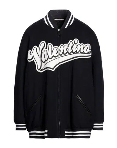 Valentino Garavani Man Jacket Midnight Blue Size 38 Goat Skin, Virgin Wool, Acrylic, Wool, Polyamide In Black