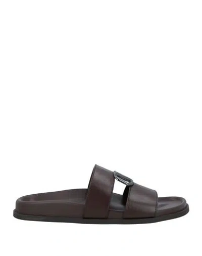 Valentino Garavani Man Sandals Dark Brown Size 8 Leather