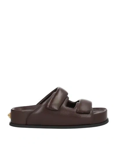 Valentino Garavani Man Sandals Dark Brown Size 9 Leather
