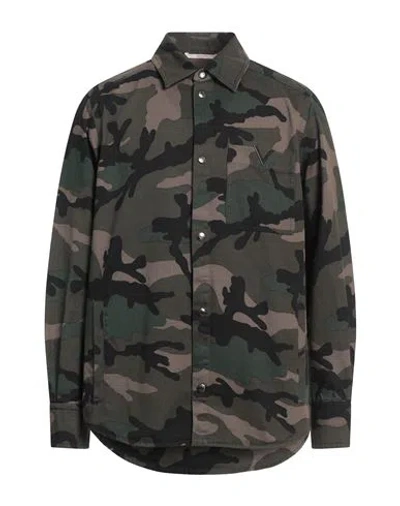 Valentino Garavani Man Shirt Military Green Size 38 Cotton In Brown