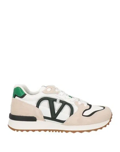 Valentino Garavani Man Sneakers Beige Size 8.5 Leather, Textile Fibers In Brown
