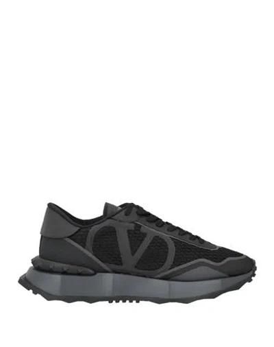 Valentino Garavani Man Sneakers Black Size 6 Textile Fibers, Leather