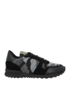Valentino Garavani Mans Rockrunner Camouflage Noir Leather And Fabric Sneakers In Black