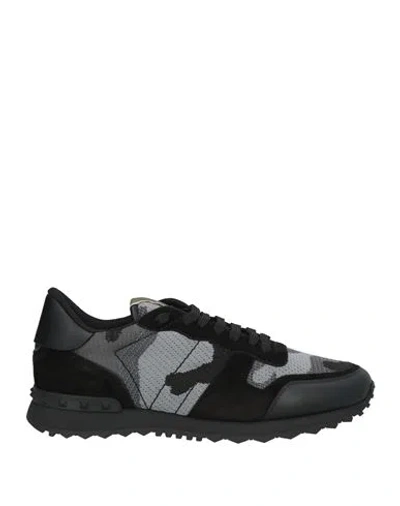 Valentino Garavani Mans Rockrunner Camouflage Noir Leather And Fabric Sneakers In Black
