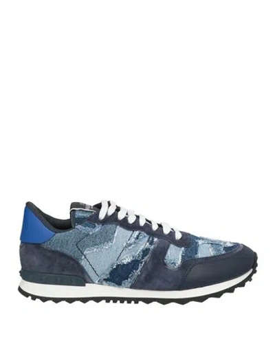 Valentino Garavani Man Sneakers Blue Size 9 Leather, Textile Fibers