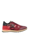 Valentino Garavani Man Sneakers Burgundy Size 8 Leather, Textile Fibers In Red