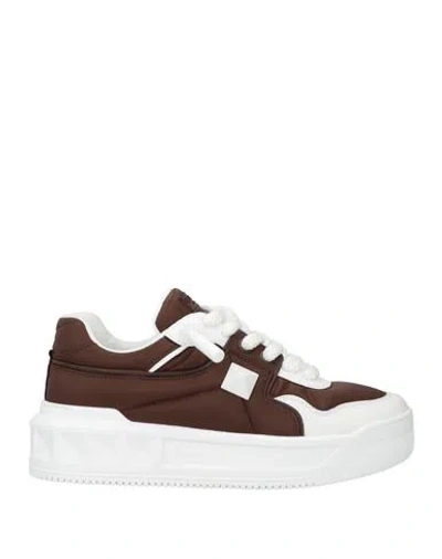 Valentino Garavani Man Sneakers Chocolate Brown Size 9 Leather, Textile Fibers