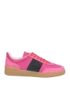 Valentino Garavani Man Sneakers Fuchsia Size 9 Leather, Textile Fibers In Pink