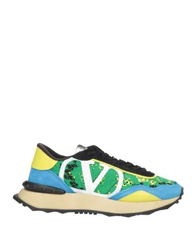 Valentino Garavani Man Sneakers Green Size 9 Leather, Textile Fibers
