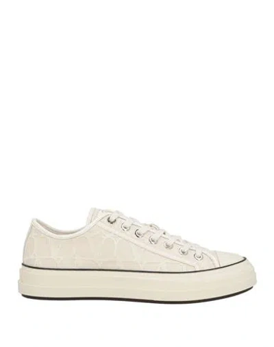 Valentino Garavani Man Sneakers Ivory Size 9 Leather, Textile Fibers In White