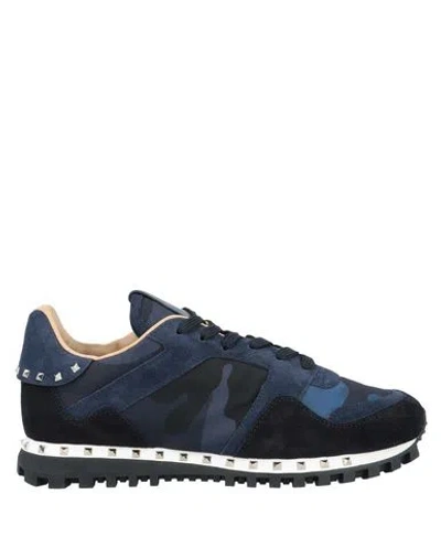 Valentino Garavani Man Sneakers Midnight Blue Size 7 Soft Leather, Textile Fibers