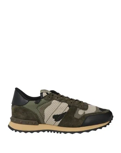 Valentino Garavani Man Sneakers Military Green Size 8 Soft Leather, Textile Fibers