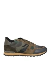 Valentino Garavani Man Sneakers Military Green Size 8 Leather, Textile Fibers