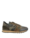 Valentino Rockrunner Camouflage-print Leather And Suede Low-top Trainers In Green