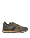 Valentino Rockrunner Camouflage-print Leather And Suede Low-top Trainers In Green